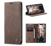 CaseMe Cuero Funda Compatible con iPhone 6/7/8/iPhone SE 2020,Ranuras para Tarjetas Soporte,Vintage Cierre Magnético Capa Plegable Cartera,Tapa Carcasa para iPhone 6/7/8/iPhone SE 2020, Café