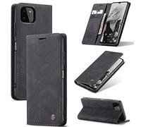 CaseMe Cuero Funda Compatible con Samsung Galaxy A22 5G/F42 5G/A22S,Ranuras para Tarjetas Soporte,Vintage Cierre Magnético Capa Plegable Cartera,Tapa Carcasa, Negro