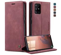 CaseMe Cuero Funda Compatible con Samsung Galaxy A51 4G/M40S,Ranuras para Tarjetas Soporte,Vintage Cierre Magnético Capa Plegable Cartera,Tapa Carcasa para Samsung Galaxy A51 4G/M40S, Rojo