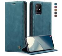 CaseMe Cuero Funda Compatible con Samsung Galaxy A51 4G/M40S,Ranuras para Tarjetas Soporte,Vintage Cierre Magnético Capa Plegable Cartera,Tapa Carcasa para Samsung Galaxy A51 4G/M40S, Azul
