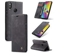 CaseMe Cuero Funda Compatible con Samsung Galaxy M20,Ranuras para Tarjetas Soporte,Vintage Cierre Magnético Capa Plegable Cartera,Tapa Carcasa para Samsung Galaxy M20, Negro