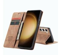 CaseMe Cuero Funda Compatible con Samsung Galaxy S23,Ranuras para Tarjetas Soporte,Vintage Cierre Magnético Capa Plegable Cartera,Tapa Carcasa para Samsung Galaxy S23, Marrón