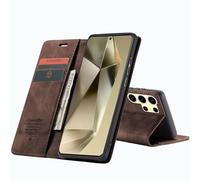 CaseMe Cuero Funda Compatible con Samsung Galaxy S24 Ultra,Ranuras para Tarjetas Soporte,Vintage Cierre Magnético Capa Plegable Cartera,Tapa Carcasa para Samsung Galaxy S24 Ultra, Café