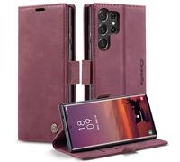 CaseMe Cuero Funda Compatible con Samsung Galaxy S25 Ultra,Ranuras para Tarjetas Soporte,Vintage Cierre Magnético Capa Plegable Cartera,Tapa Carcasa para Samsung Galaxy S25 Ultra, Rojo