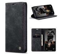 CaseMe Cuero Funda Compatible con Xiaomi Mi 9,Ranuras para Tarjetas Soporte,Vintage Cierre Magnético Capa Plegable Cartera,Tapa Carcasa para Xiaomi Mi 9, Negro