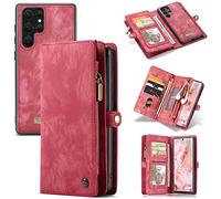CaseMe Estuche Billetera Fundas para Samsung Galaxy S22 Ultra 5G,Estuche De Cuero con Extraíble,a Prueba De Golpes,con Ranura para Tarjeta y Potente Imán Original (Rojo)
