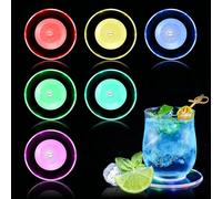 Casenly 6 Posavasos LED Multicolor, Juego de Posavasos LED con botón ON/Off Redondo Luminoso, Posavasos acrílico