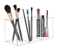 Casenly Organizador Brochas Maquillaje, Organizador de Maquillaje Acrílico, Portalápices de Acrílico con 3 Compartimentos, Portalápices Cosméticos Transparente para Papelería de Escritorio, Tocador