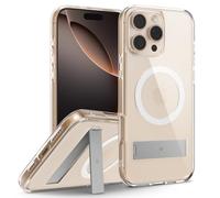 Caseology Capella mag Kickstand Funda para iPhone 16 Pro MAX [Soporte Integrado] Funda Magnética con Protección Militar contra Caídas y Patrones de Agarre Lateral - Clear White Silver