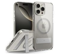 Caseology Capella mag Kickstand Funda para iPhone 16 Pro MAX [Soporte Integrado] Funda Magnética con Protección Militar contra Caídas y Patrones de Agarre Lateral - Clear Gray