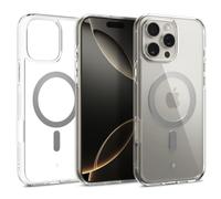Caseology Capella mag para iPhone 16 Pro Funda [Ultra Clear] Funda de protección de Grado Militar con Patrones de Agarre Lateral para iPhone 16 Pro - Clear Gray