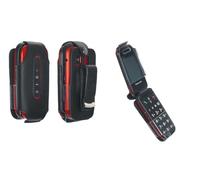 caseroxx Bolsa de Cuero con Clip para el cinturón Compatible con Panasonic KX-TU446 / KX-TU456 / KX-TU466 de Cuero Real, Bolsa con Clip para cinturón y Ventana en Negro