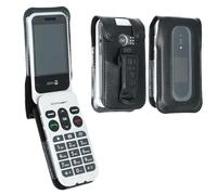 caseroxx Funda de piel con clip para cinturón compatible con Doro Leva L30 / L31 de piel auténtica, funda con clip para cinturón y ventana en negro