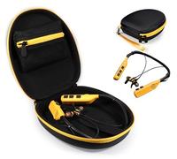CaseSack Funda para auriculares inalámbricos DEWALT Bluetooth con banda para el cuello y auriculares Bluetooth 2 en 1 con altavoces integrados (negro con cremallera amarilla)