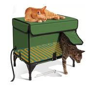 Caseta calefactable for Gatos de Exterior, Resistente a la Intemperie, con Almohadilla térmica y Puerta de Escape aislada y Segura. Refugio Exterior for Gatos Salvajes y Perros pequeños.(Green,L)