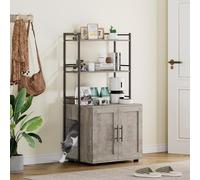 Caseta De Arena Moderna Oculta para Gatos con Estantes De Almacenamiento De Dos Niveles y Puerta. Caseta De Madera para Gatos, Control De Olores, Privacidad, Compatible con La Mayoría De Las Cajas De