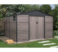 Caseta de jardín de acero galvanizado efecto madera ADELMO - gris - 10,98 m²