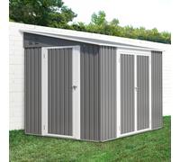 Caseta de jardín de metal de 6 x 8 pies con puertas dobles y cerradura, kit de suelo, garaje para bicicletas, caja para contenedores de basura, resistente a la intemperie, antracita