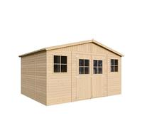 Caseta de Jardín Exterior de Madera 12 m², Cobertizo para Bicicletas, Caseta de Almacenamiento, Pared de 17 mm, Ventana, TIMBELA M331+M331G