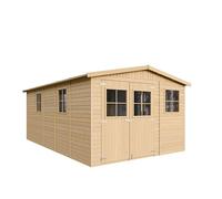 Caseta de Jardín Exterior de Madera 15 m², Cobertizo para Bicicletas, Caseta de Almacenamiento, Pared de 17 mm, Ventana, TIMBELA M337