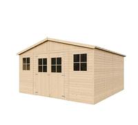 Caseta de Jardín Exterior de Madera 16 m², Cobertizo para Bicicletas, Caseta de Almacenamiento, Pared de 17 mm, Ventana, TIMBELA M330+M330G