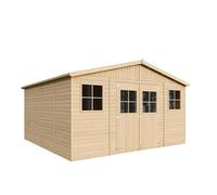 Caseta de Jardín Exterior de Madera 16 m², Cobertizo para Bicicletas, Caseta de Almacenamiento, Pared de 17 mm, Ventana, TIMBELA M330