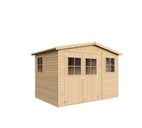 Caseta de Jardín Exterior de Madera 6,03 m², Cobertizo para Bicicletas, Caseta de Almacenamiento, Pared de 17 mm, Ventana, TIMBELA M334+M334G