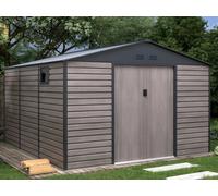 Caseta de jardín metal de acero galvanizado efecto madera gris 13,12 m² ADELMO