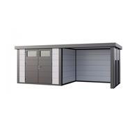 Caseta de Jardin metálica NH7 con Apoyo e Ventanas a la derecha | Blanco | (298 x 238) + (284 x 238) - NOVO HABITAT