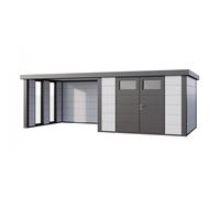 Caseta de Jardin metálica NH8 con Apoyo grande e Ventanas a la izquierda | Blanco | (298 x 298) + (344 x 298) - NOVO HABITAT