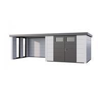 Caseta de Jardin metálica NH8 con Apoyo grande e Ventanas a la izquierda | Blanco / Blanco | (298 x 298) + (344 x 298) - NOVO HABITAT