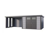 Caseta de Jardin metálica NH9 con Apoyo grande e Ventanas a la izquierda | Gris Claro | (328 x 298) + (344 x 298) - NOVO HABITAT