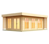 Caseta de madera domenica de 650x245x480 cm y 32 m2 con 40 mm espesor y doble puerta abatible lasita maja