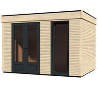 Caseta de madera eco lodge 9m2 de 365x250x299 cm y 10.91 m2 con 90 mm espesor y doble puerta abatible decor et jardin