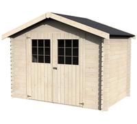 Caseta de madera new alsan de 317x232x213 cm y 5.9 m2 con 28 mm espesor y doble puerta abatible decor et jardin