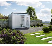 Caseta de metal avantgarde eco a3 de 180x217x300 cm y 5.4 m2 con 0.5 mm espesor y doble puerta abatible biohort
