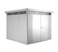 Caseta de metal highline h4 de 275x222x275 cm y 7.56 m2 con 0.5 mm espesor y doble puerta abatible biohort