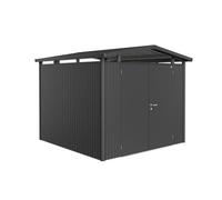 Caseta de metal panorama p4 de 273x227x278 cm y 7.58 m2 con 0.5 mm espesor y doble puerta abatible biohort