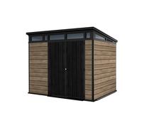 Caseta de resina ashwood 9x7 de 279x226x218 cm y 6 m2 con 20 mm espesor y doble puerta abatible keter