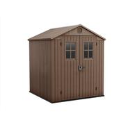 Keter Darwin - Cobertizo de Almacenamiento de jardín de Doble Puerta Apex para Exteriores, 6 x 6 pies, Color marrón Evotech+, Aspecto y Tacto de Madera, no se decolora, Resistente a Todo Tipo de