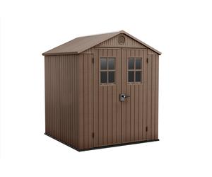 Caseta de resina darwin 6 x 6 de 190x221x183 cm y 3.3 m2 con 16 mm espesor y doble puerta abatible keter