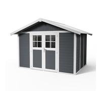 Caseta de resina deco de 370x250x307 cm y 7.53 m2 con 26 mm espesor y doble puerta abatible grosfillex