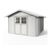 Caseta de resina deco de 370x250x407 cm y 11.21 m2 con 26 mm espesor y doble puerta abatible grosfillex