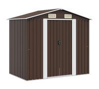 Caseta marrón 204 x 132 x 186 cm acero con puertas correderas dobles | Resistente a la corrosión, acero galvanizado, cimientos de acero, orificios de ventilación, fácil montaje