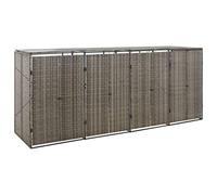 Caseta para basura cuádruple gris 274x80x117 cm de resina trenzada con marco de acero, tapa corredera y puertas con cerradura para jardín