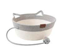 Caseta para gatos, con bola de juguete, artículos trenzados Boho para animales - Bonita caseta redonda pequeña para gatos - Apto para pequeños ambientes interiores exteriores casa balcón salón jardín