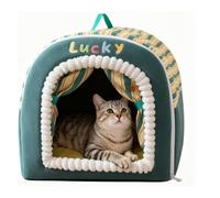 Caseta para gatos con cubierta, nido suave y cálido con mango | Casetas para gatos cerradas y lavables, para mascotas pequeñas, aptas para el exterior y la casa durante el invierno para el descanso