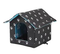 Caseta para gatos resistente al invierno, casa para gatos al aire libre, aislada, cálida, resistente a la intemperie, casa para mascotas al aire libre con cortina transparente extraíble, casa apilable
