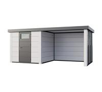 Caseta para jardín Classico 2424 con salón a la derecha y 2 ventanas (Medidas ext. (An x Pr): 542 x 258 cm, Acero, Blanco, Sin set)