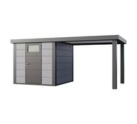 Caseta para jardín Classico 2424 con salón abierto a la derecha (Medidas ext. (An x Pr): 542 x 258 cm, Acero, Gris claro/Antracita, Sin set)